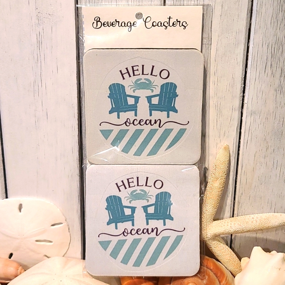 OCEAN BEACH NWT Beverage Coaster set of 2 for can glass bottle wine beer mug cup